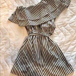Striped, one shoulder romper.